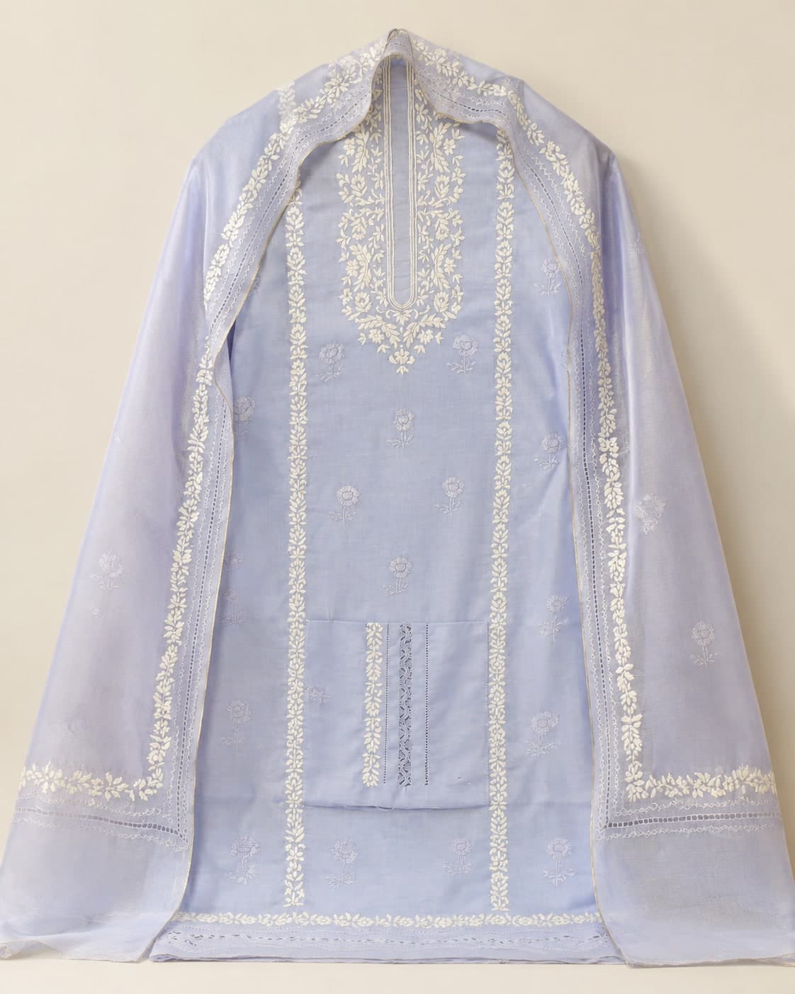 Powder Blue — Powder blue with cream, hand embroidered by Ata-e-Zahra