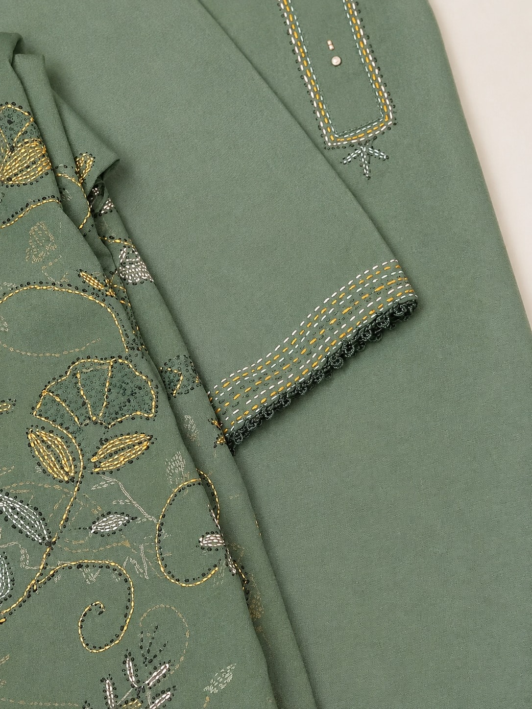 Emerald Gold — Emerald green with gold, hand embroidered by Ata-e-Zahra
