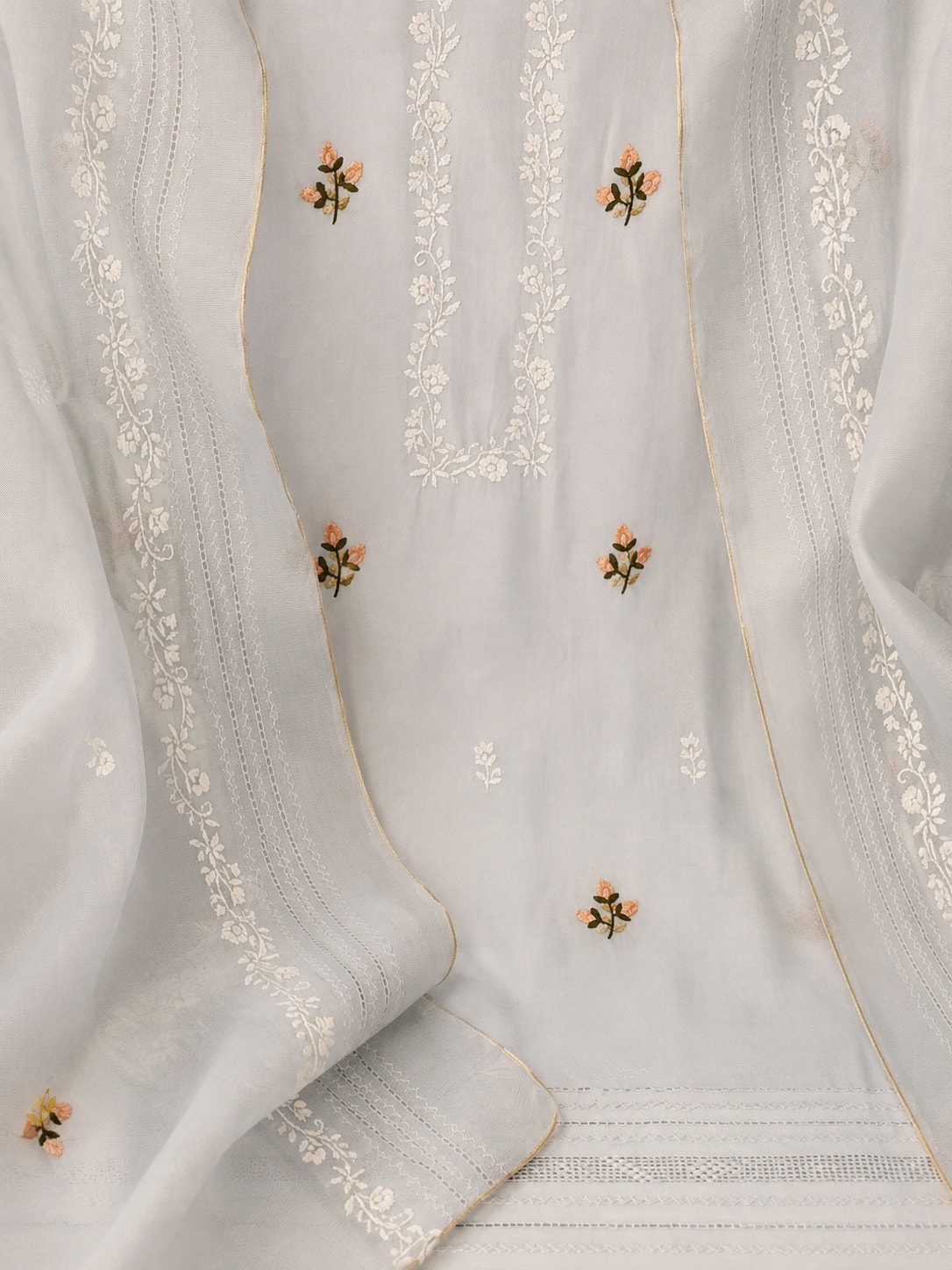Mist Blue — Mist blue with white, hand embroidered by Ata-e-Zahra