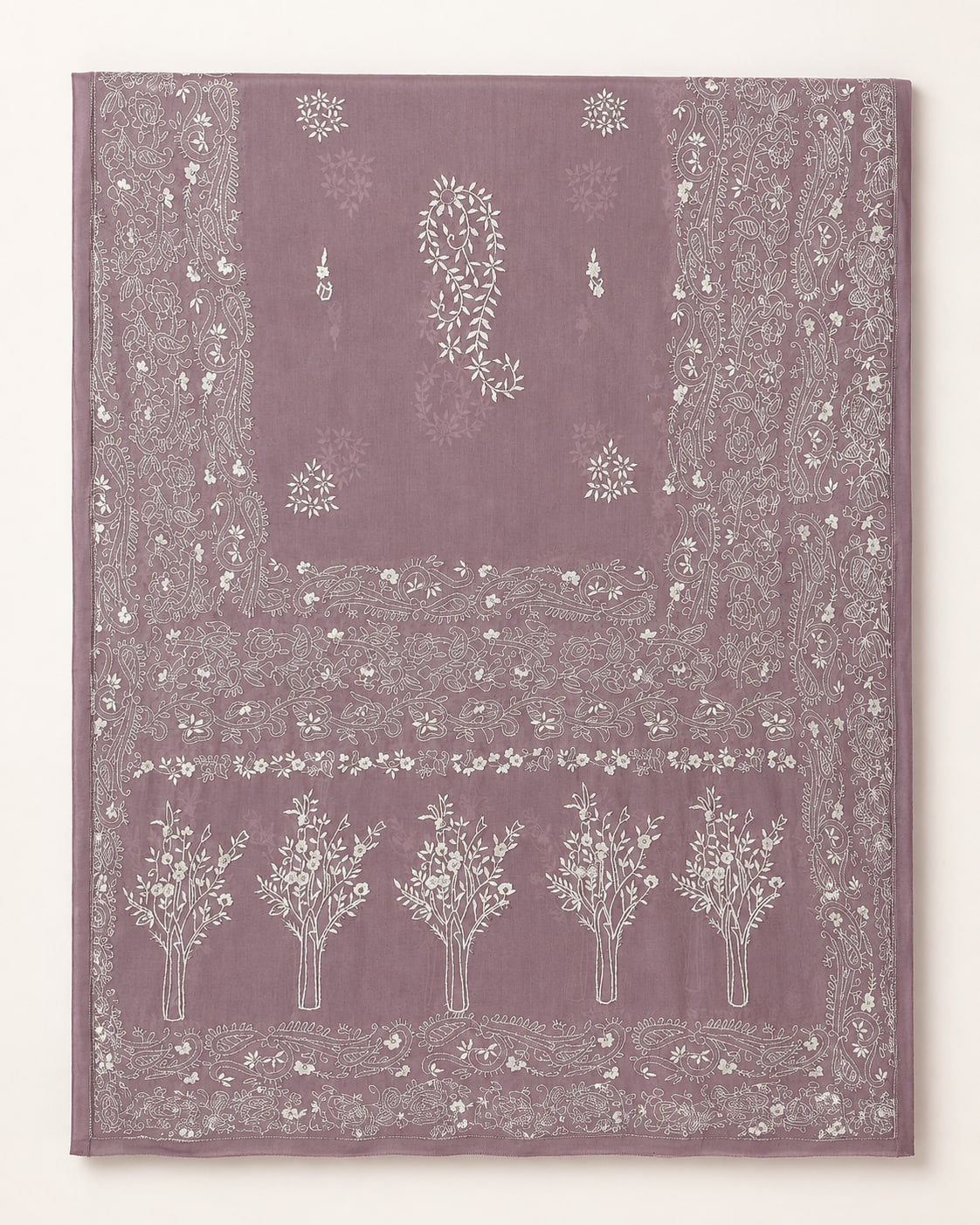 Mauve Bloom — Dusty mauve with white, hand embroidered by Ata-e-Zahra