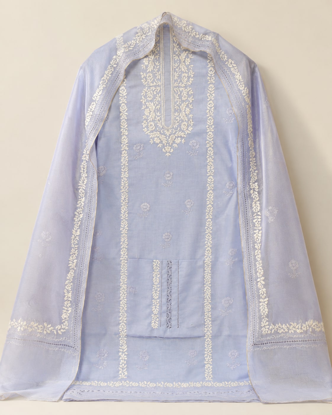 Powder Blue — Powder blue with cream, hand embroidered by Ata-e-Zahra