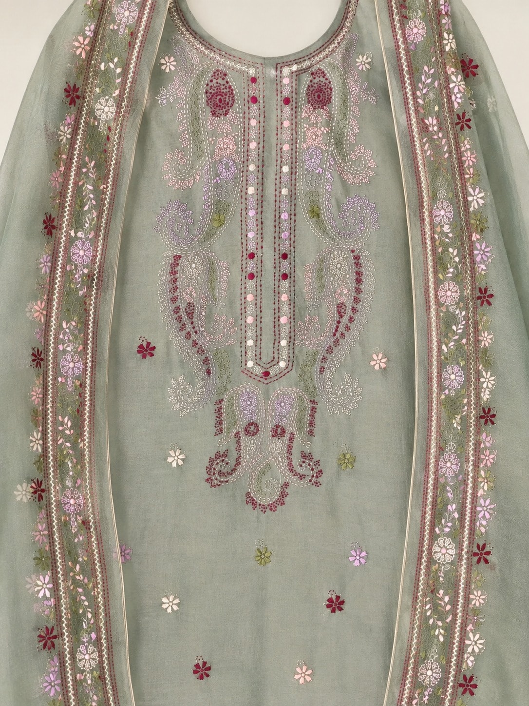 Sage Rosette — Sage green with rose, hand embroidered by Ata-e-Zahra