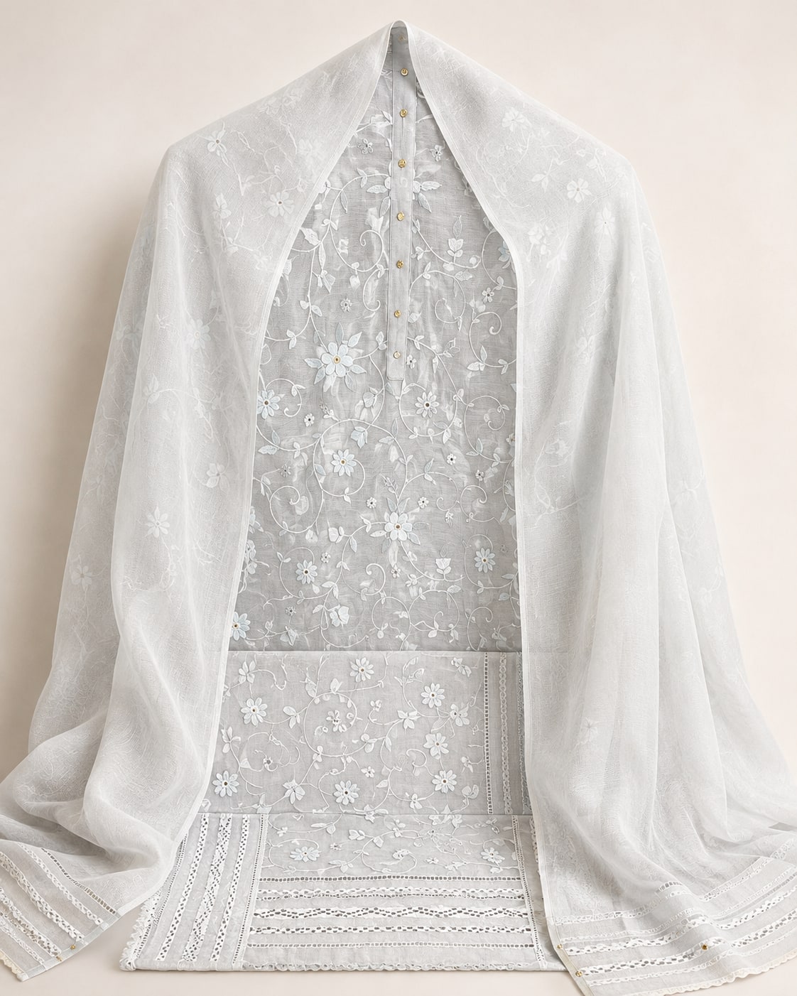 Pearl White — Pearl white, hand embroidered by Ata-e-Zahra