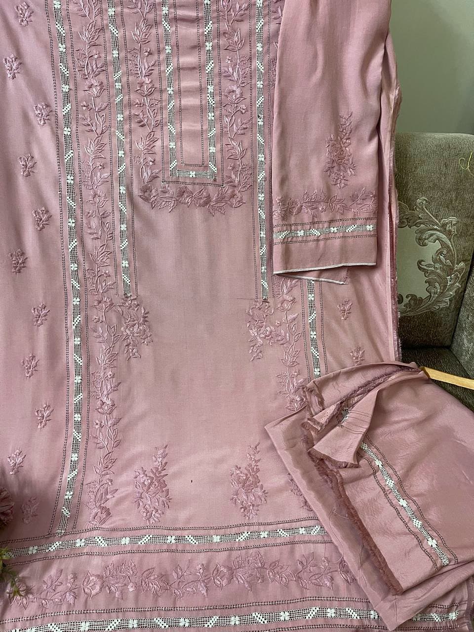 Rose Quartz — Rose pink, tonal work, hand embroidered by Ata-e-Zahra