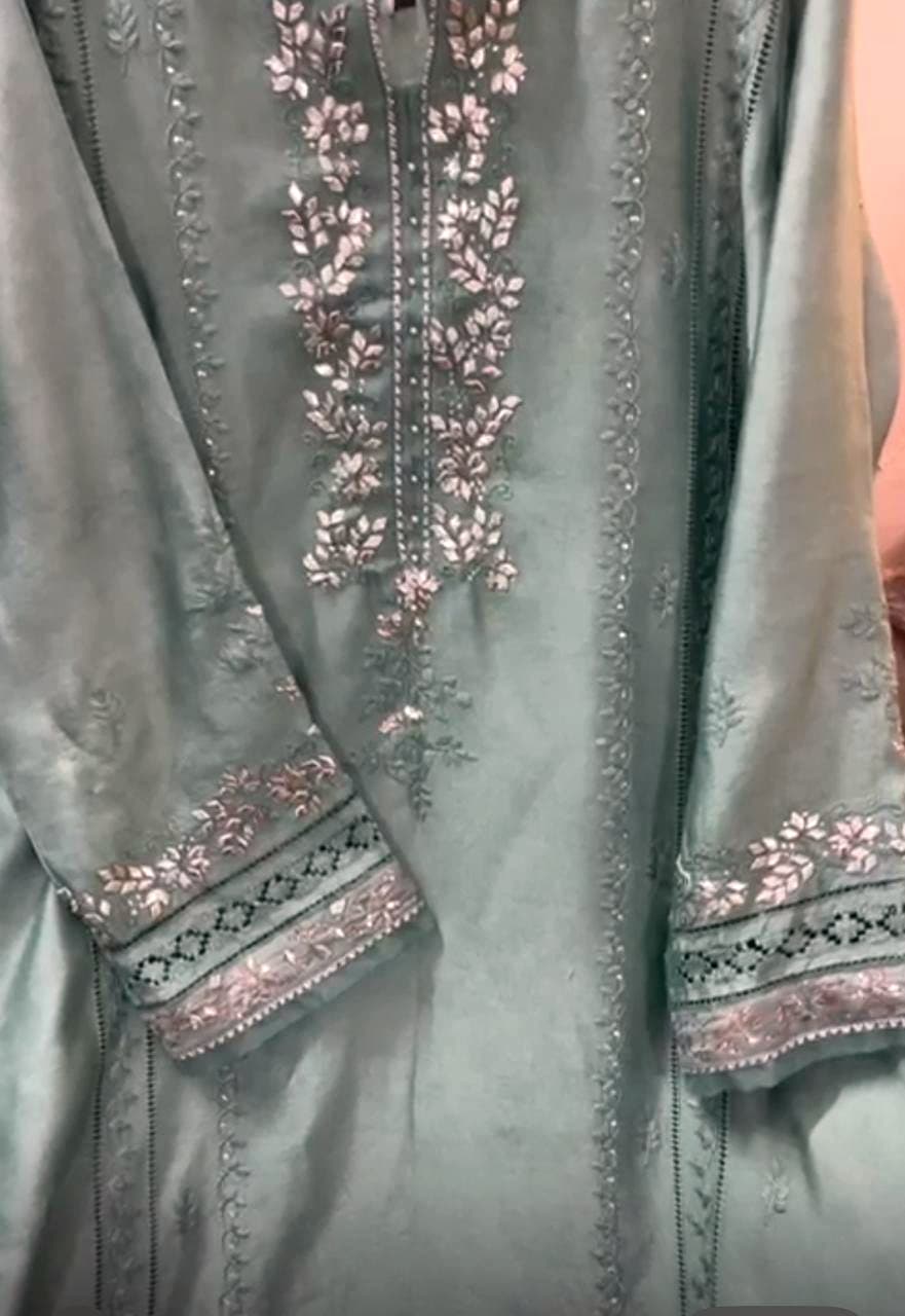 Sage Mist — Sage green, hand embroidered by Ata-e-Zahra