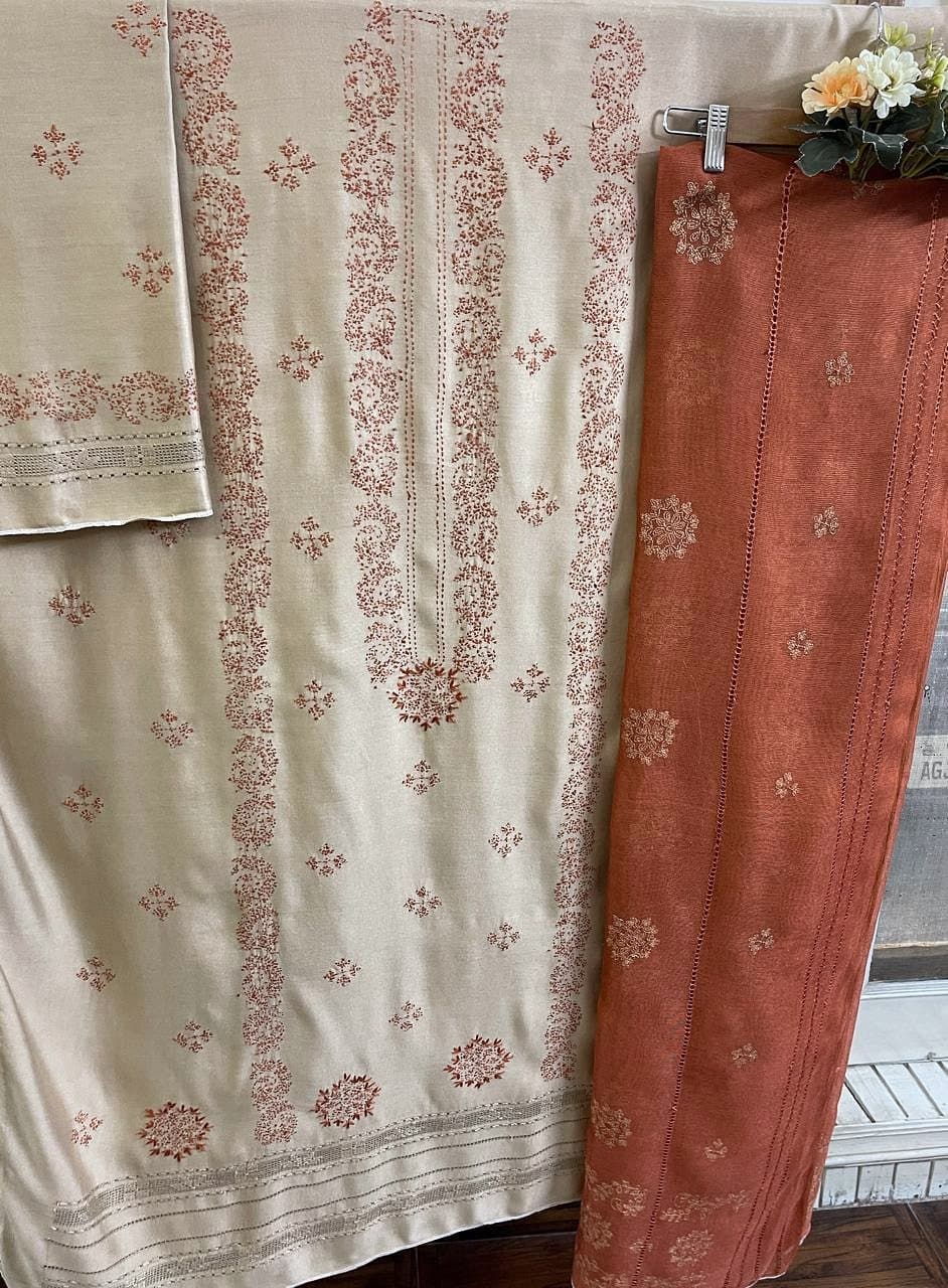 Cream Terracotta — Cream with terracotta, hand embroidered by Ata-e-Zahra